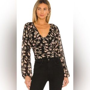 NWT Free People New Final Rose Blouse in Black Combo
